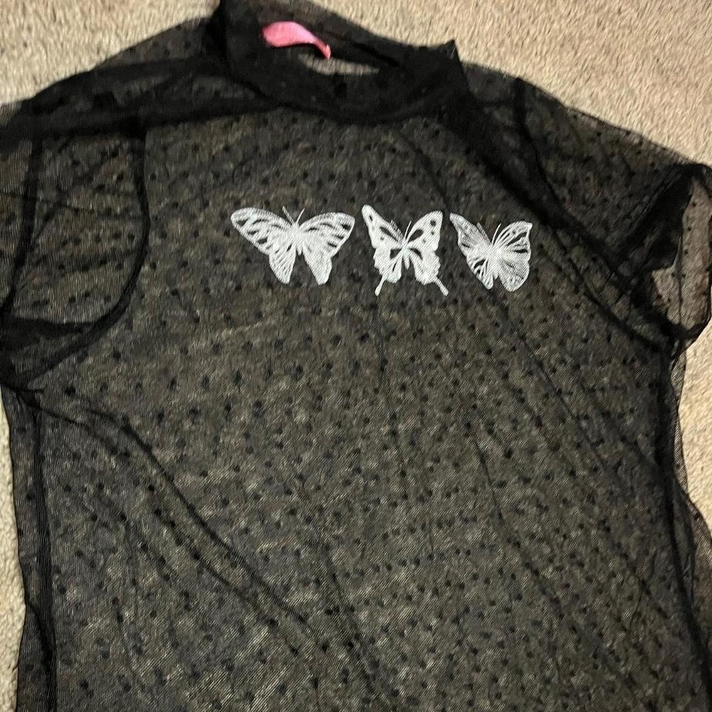 Y2K Fairycore Black Sheer Butterfly Top Baby Tee WhimsigothGoth 2000s Size M - Picture 2 of 2